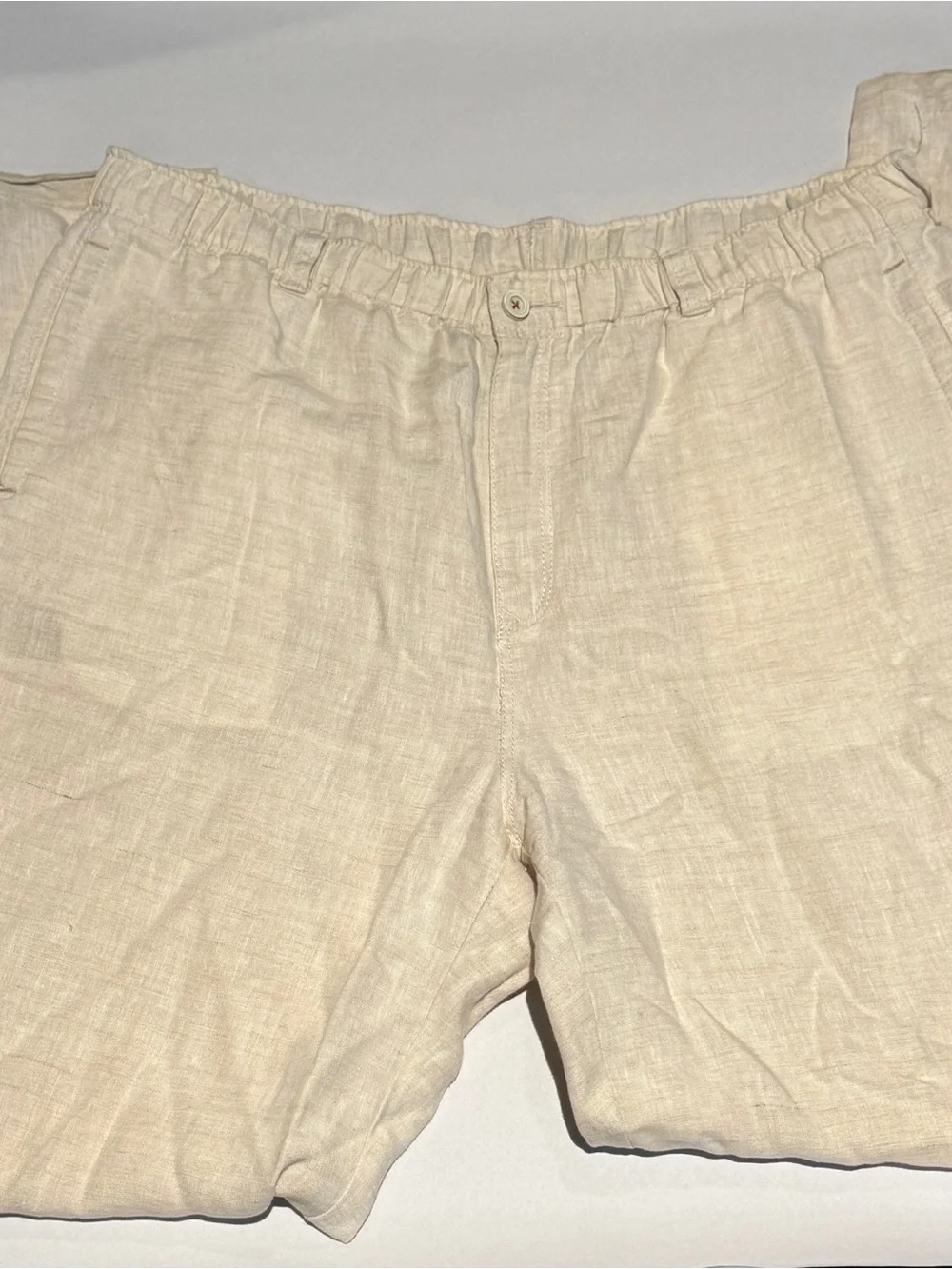 Tommy Bahama Men's Cream Linen-Blend Pantswith Elastic Waist